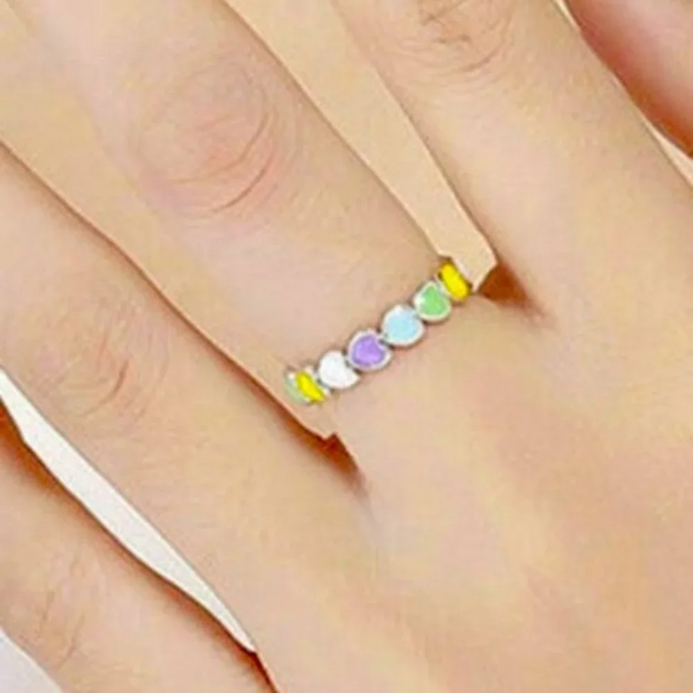 New 925 Silver Colorful Heart Band